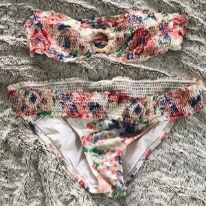 Pilyq floral shirred bikini small top/med bottom